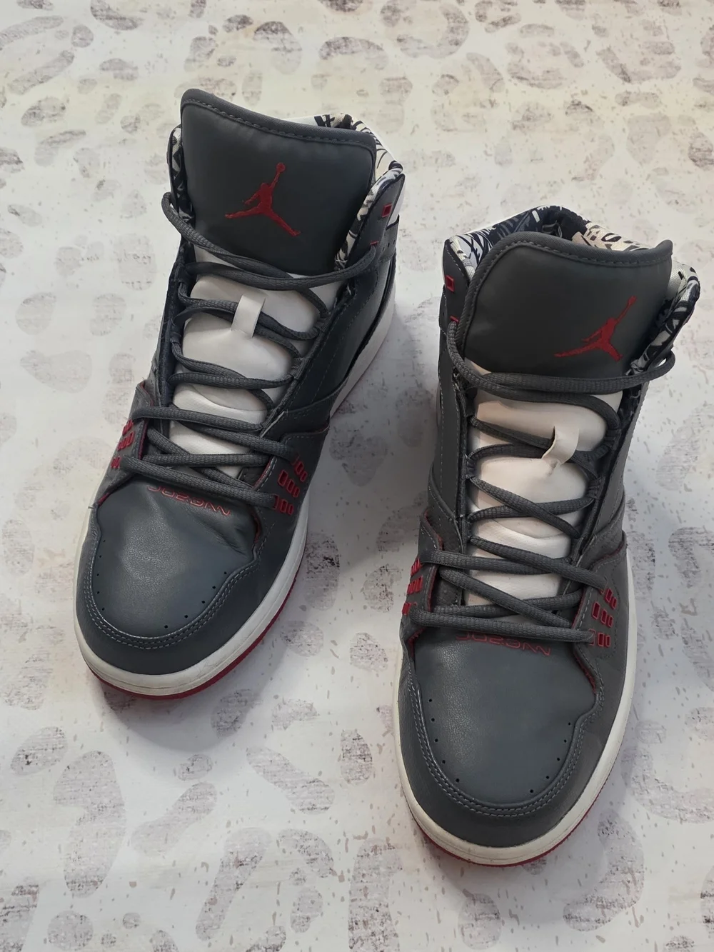 Jordan Men’s High-Top Sneakers – Gray/White/Red